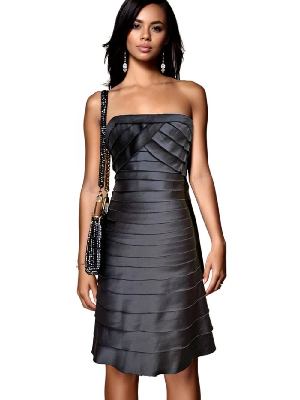 BCBG MAXAZARIA Black Satin Strapless Formal Cocktail Dress Size XS